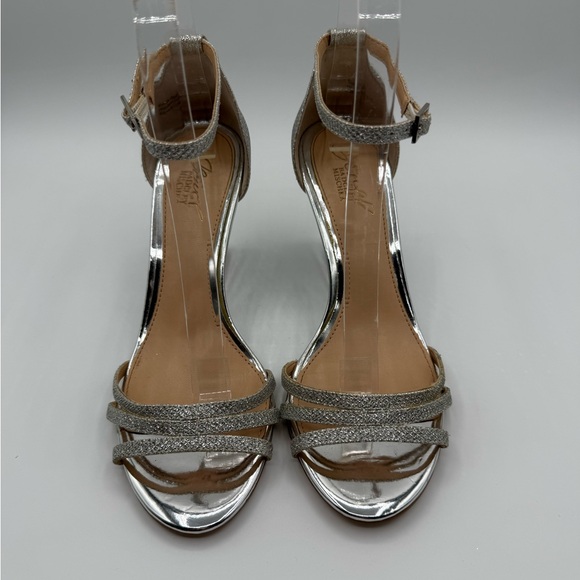 Jewel Badgley Mischka Silver Leather Sparkle Ankle Open Toe Strappy Sandal SZ 7 - Picture 2 of 16